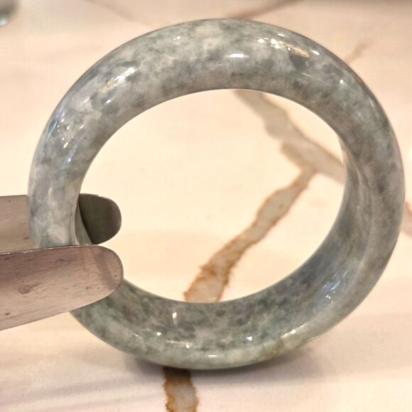 Elegant Jade Bangle Bracelet Heathered Green Solid Polished Natural Stone - Picture 2 of 7